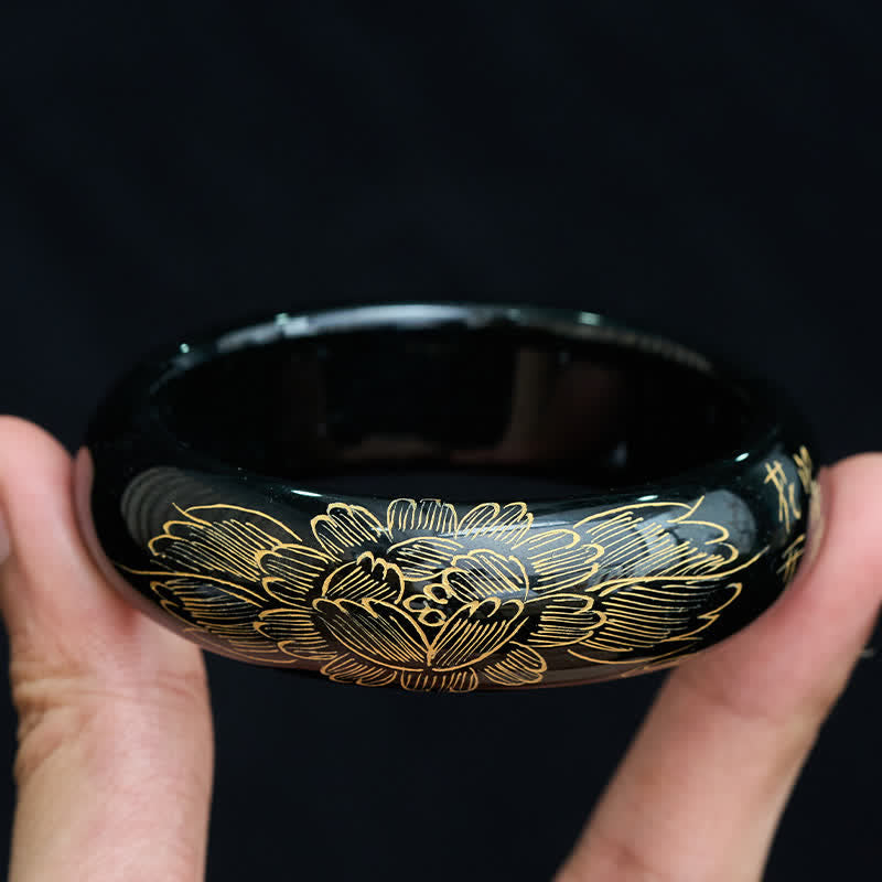 Buddha Stones Natural Cyan Jade Carving Harmony Bangle Bracelet