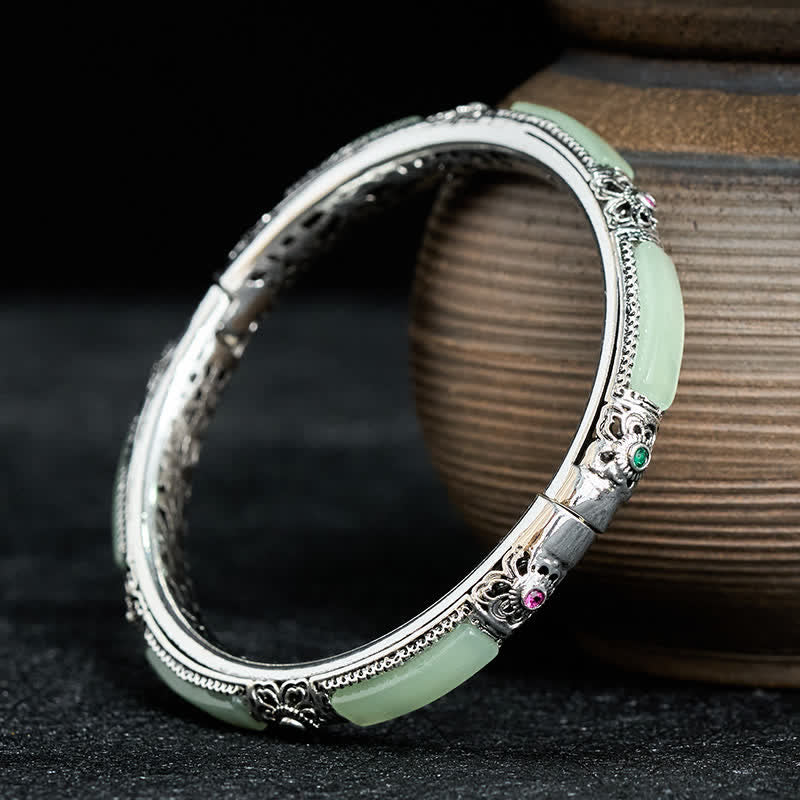 Buddha Stones Copper Butterfly Green Agate Love Cuff Bracelet