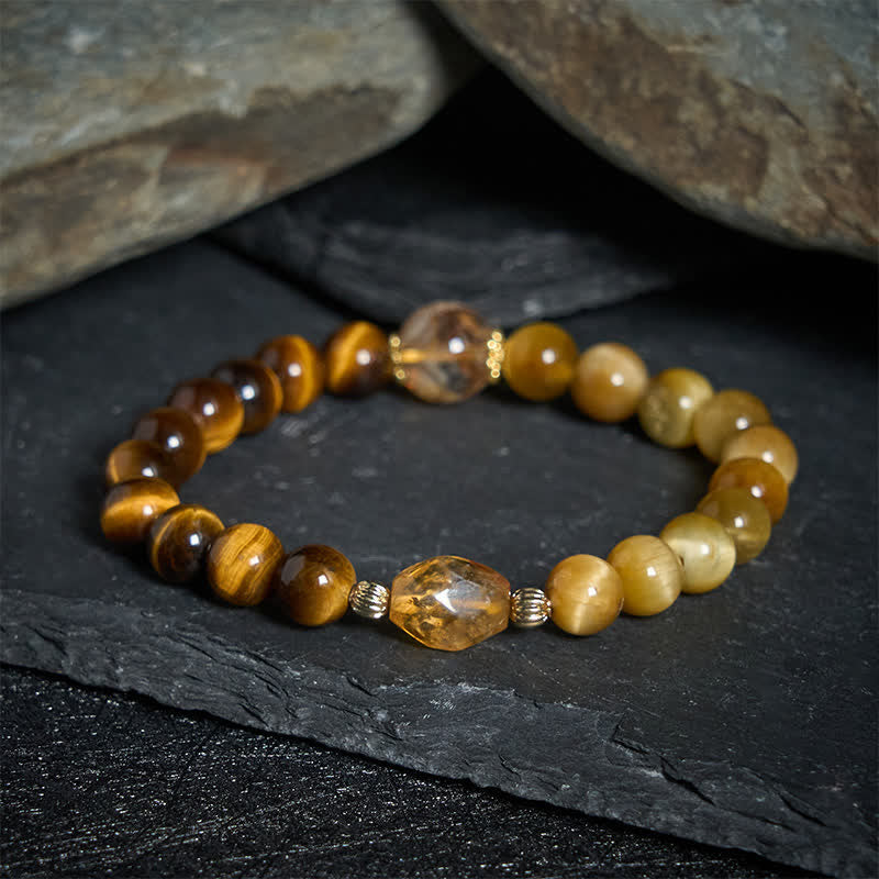 Buddha Stones Natural Tiger Eye Faceted Citrine Bead Courage Bracelet