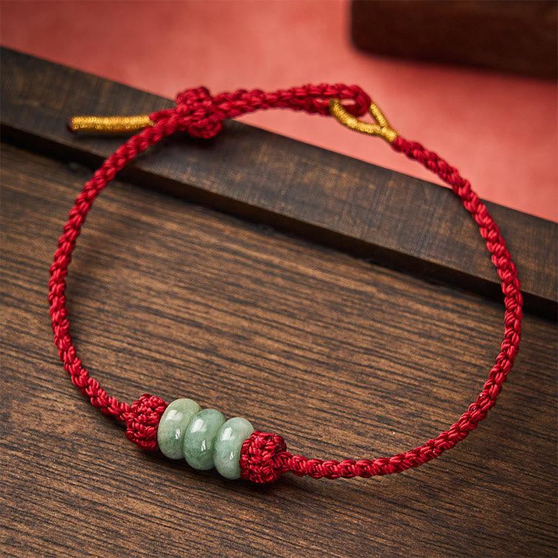 Buddha Stones Handmade Braided Red String 3mm Jade Beads Protection Adjustable DIY Bracelet