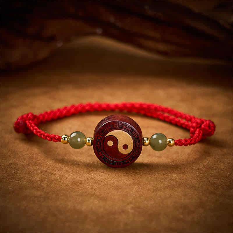 Buddha Stones Purple Sandalwood Jade YinYang Balance Red String Bracelet