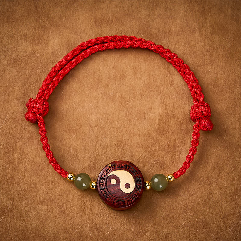Buddha Stones Purple Sandalwood Jade YinYang Balance Red String Bracelet