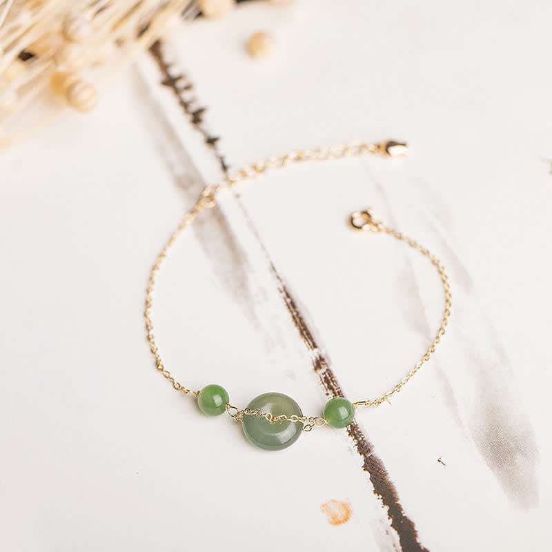 Buddha Stones Hetian Jade Peace Buckle Harmony Minimalist Round Chain Bracelet