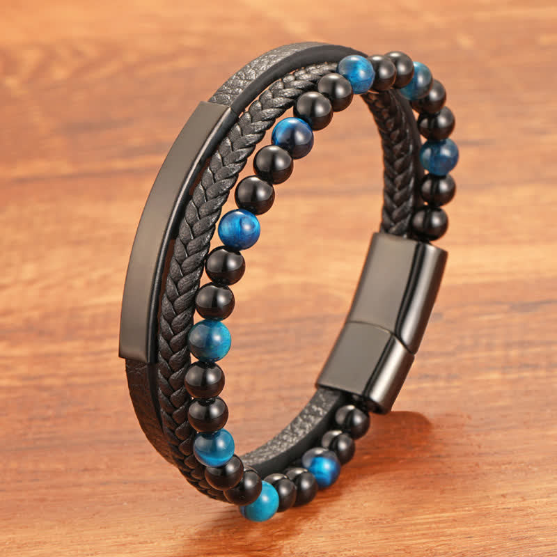 Buddha Stones Braided Leather Tiger Eye Strength Multi Layer Bracelet