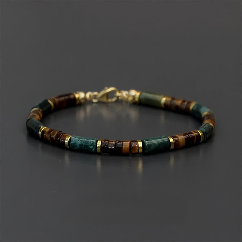Buddha Stones Lapis Lazuli Tiger Eye Cylindrical Bead Wisdom Bracelet
