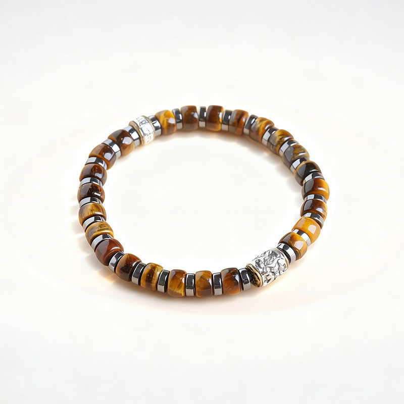 Buddha Stones Natural Tiger Eye Antique Silver Lion Confidence Bead Bracelet