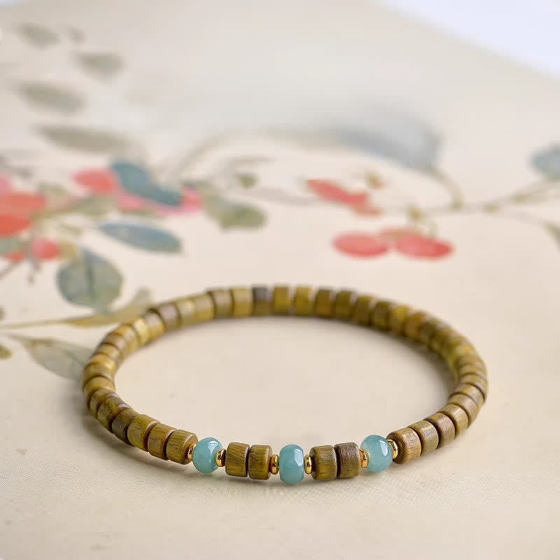 Buddha Stones Green Sandalwood Serenity Jade Accent Barrel Bead Bracelet