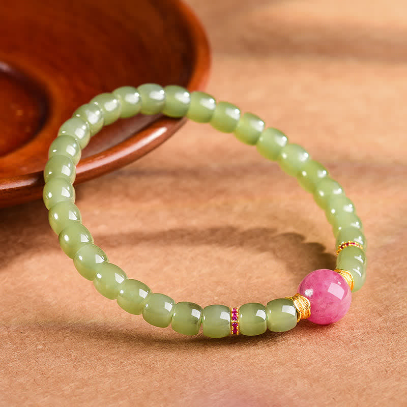Buddha Stones Jade Luck Round Bead Rhodonite Bracelet