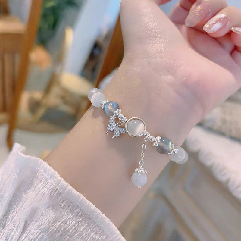 Buddha Stones Cat’s Eye Moonstone Butterfly Star Charm Support Bracelet