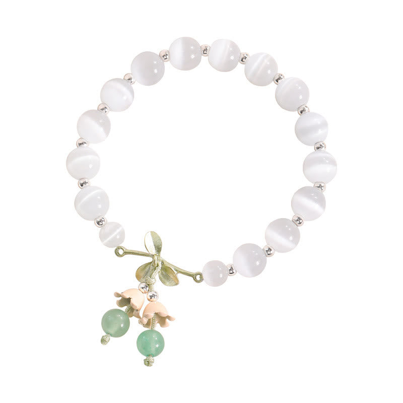 Buddha Stones Cat’s Eye Green Aventurine Blue Chalcedony Pink Crystal Peace Orchid Charm Bracelet