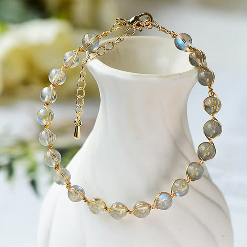 Buddha Stones Natural Moonstone 14K Gold Plated Healing Positive Bracelet