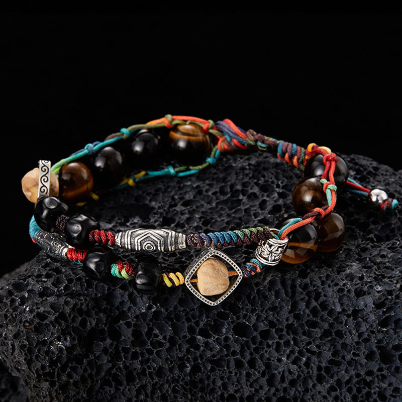 Buddha Stones 925 Sterling Silver Tiger’s Eye Bodhi Seed Handmade Courage Bracelet