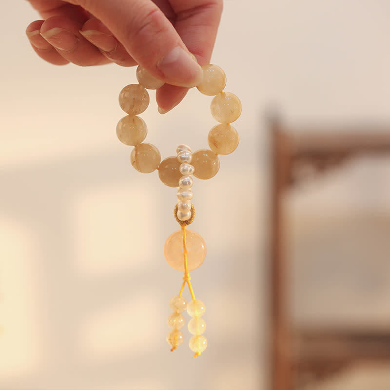Buddha Stones Citrine Peace Buckle Prosperity Happiness Wrist Mala