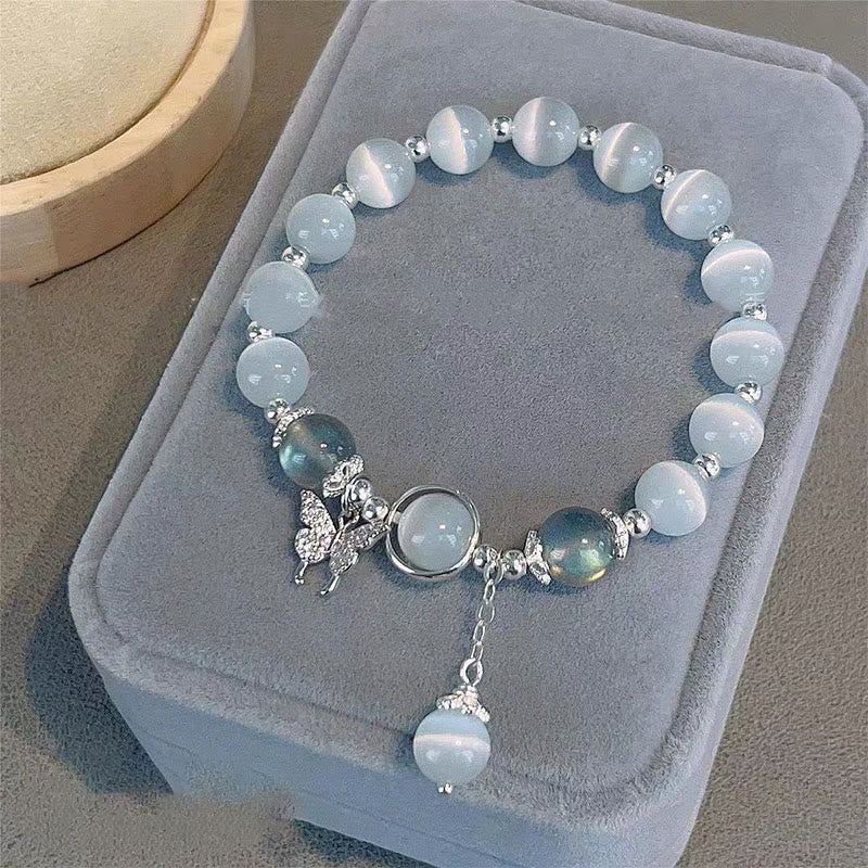 Buddha Stones Cat’s Eye Moonstone Butterfly Star Charm Support Bracelet