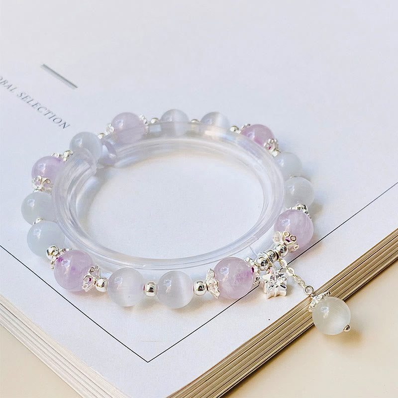 Buddha Stones 925 Sterling Silver Natural Amethyst Cat’s Eye Spiritual Awareness Star Bracelet