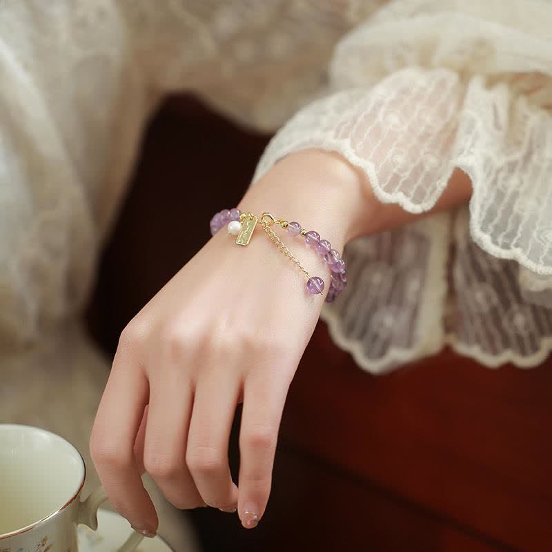 Buddha Stones Natural Amethyst Crystal Relieves Stress Bracelet