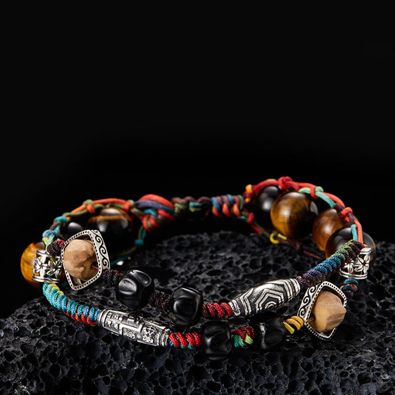 Buddha Stones 925 Sterling Silver Tiger’s Eye Bodhi Seed Handmade Courage Bracelet