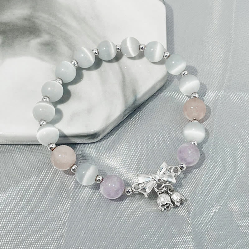 Buddha Stones Cat’s Eye Lavender Amethyst Rosette Charm Bracelet