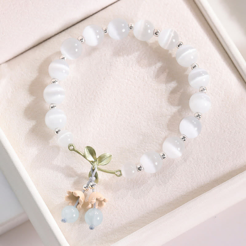 Buddha Stones Cat’s Eye Green Aventurine Blue Chalcedony Pink Crystal Peace Orchid Charm Bracelet